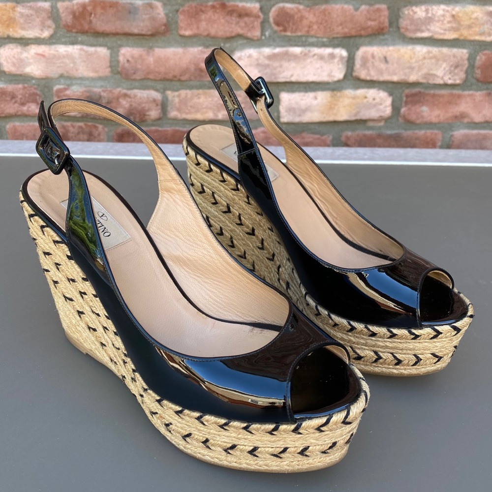 Valentino Patent Leather Espadrille Wedges - S 39 - Picture 1 of 10